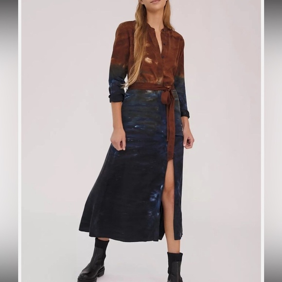 Anthropologie Brown and Blue Maxi Shirt Dress - Picture 5 of 11